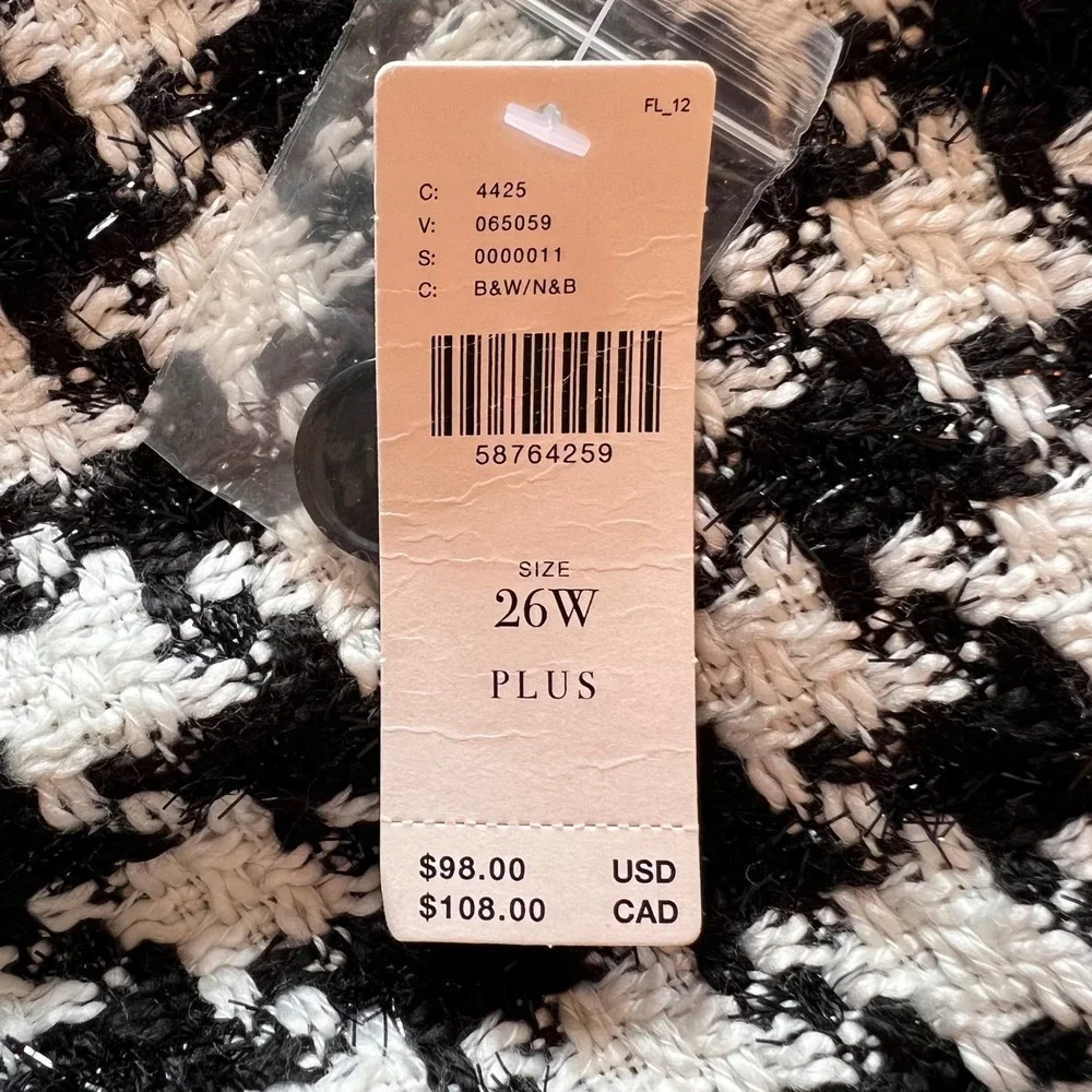 NWT Anthropologie Houndstooth Skirt - Tweed, Zipper Front, A-Line, Plus Size 26W